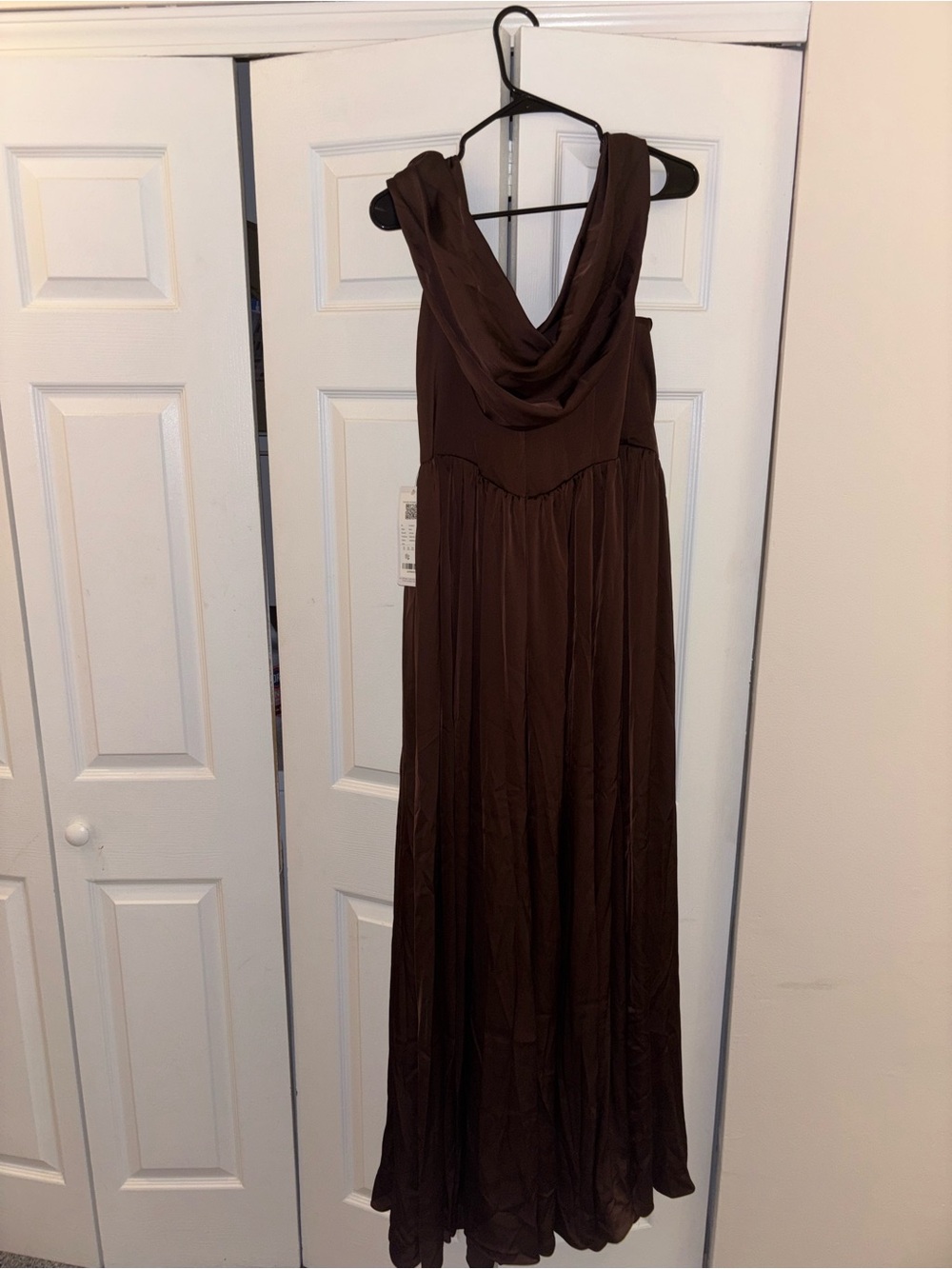 Azazie Novi Stretch Satin Ganache Cowl Neck Maxi Gown - Picture 2 of 7